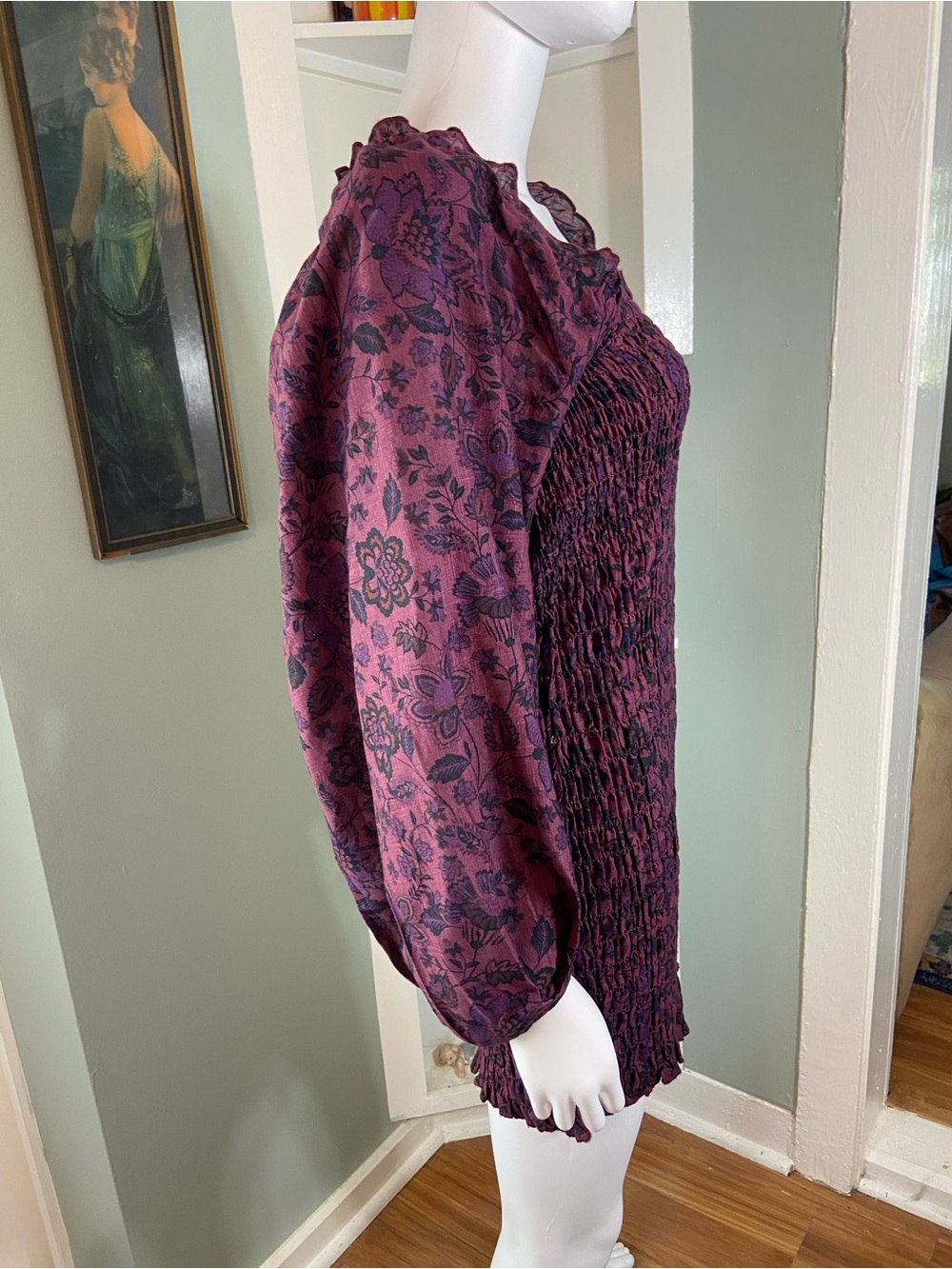 Free People Smock It Too Me Smocked Mini Dress Balloon Sleeves Bodycon Small S - Picture 7 of 14